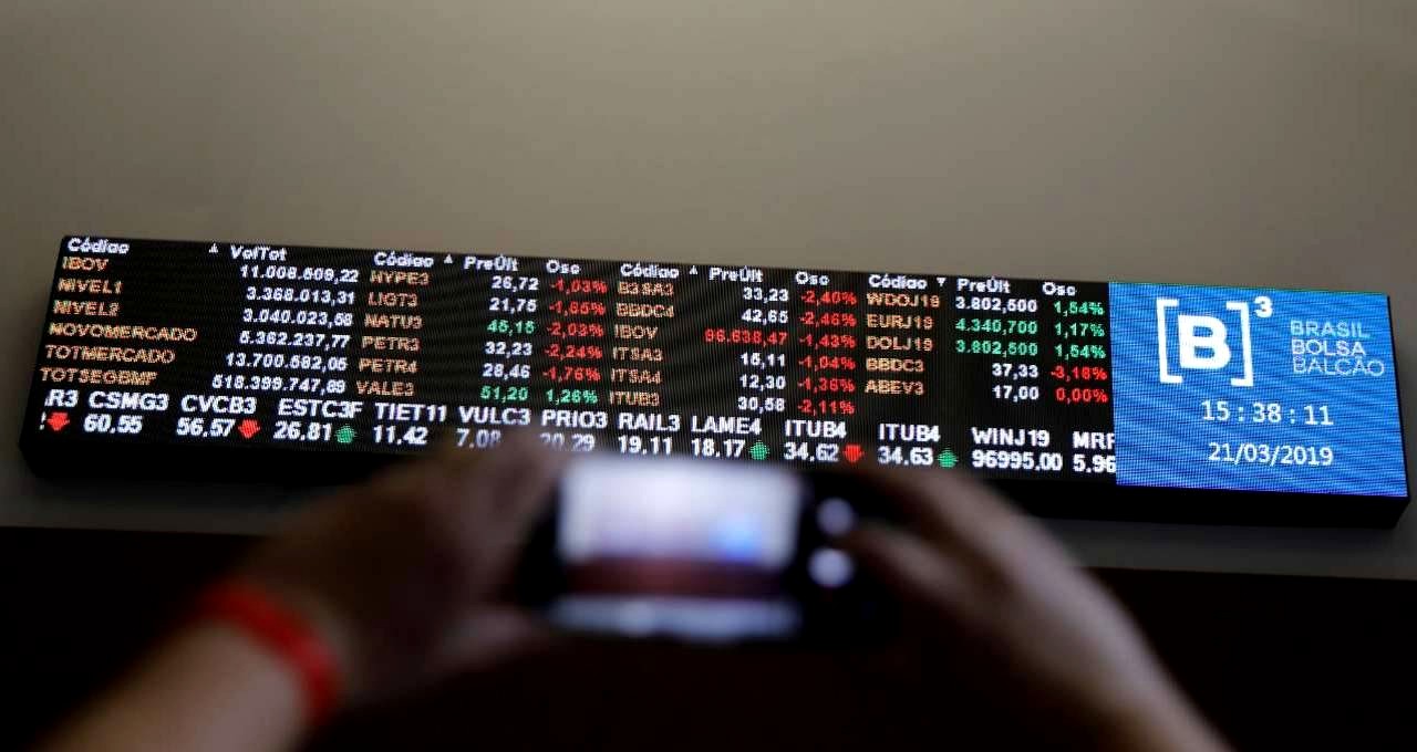 Gráfico do Ibovespa mostrando leve alta em um dia de feriado nos EUA