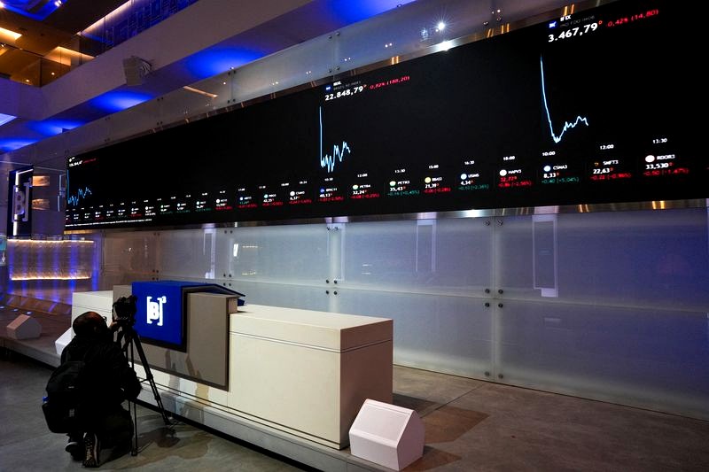Gráfico do Ibovespa mostrando queda e recordes históricos